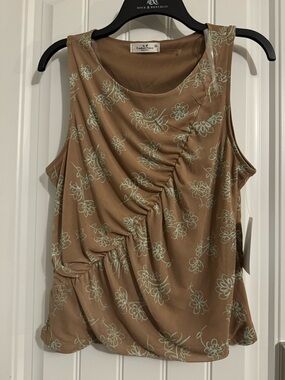 Pretty Rebellious Dreamer size 1X brown mint green sleeveless rouched shirt new